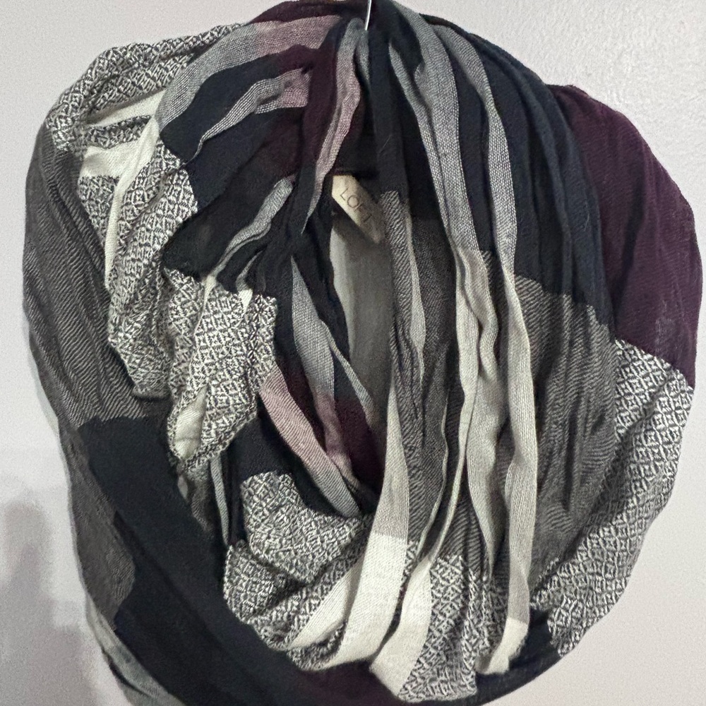 LOFT Black, White, and Purple Scarf
